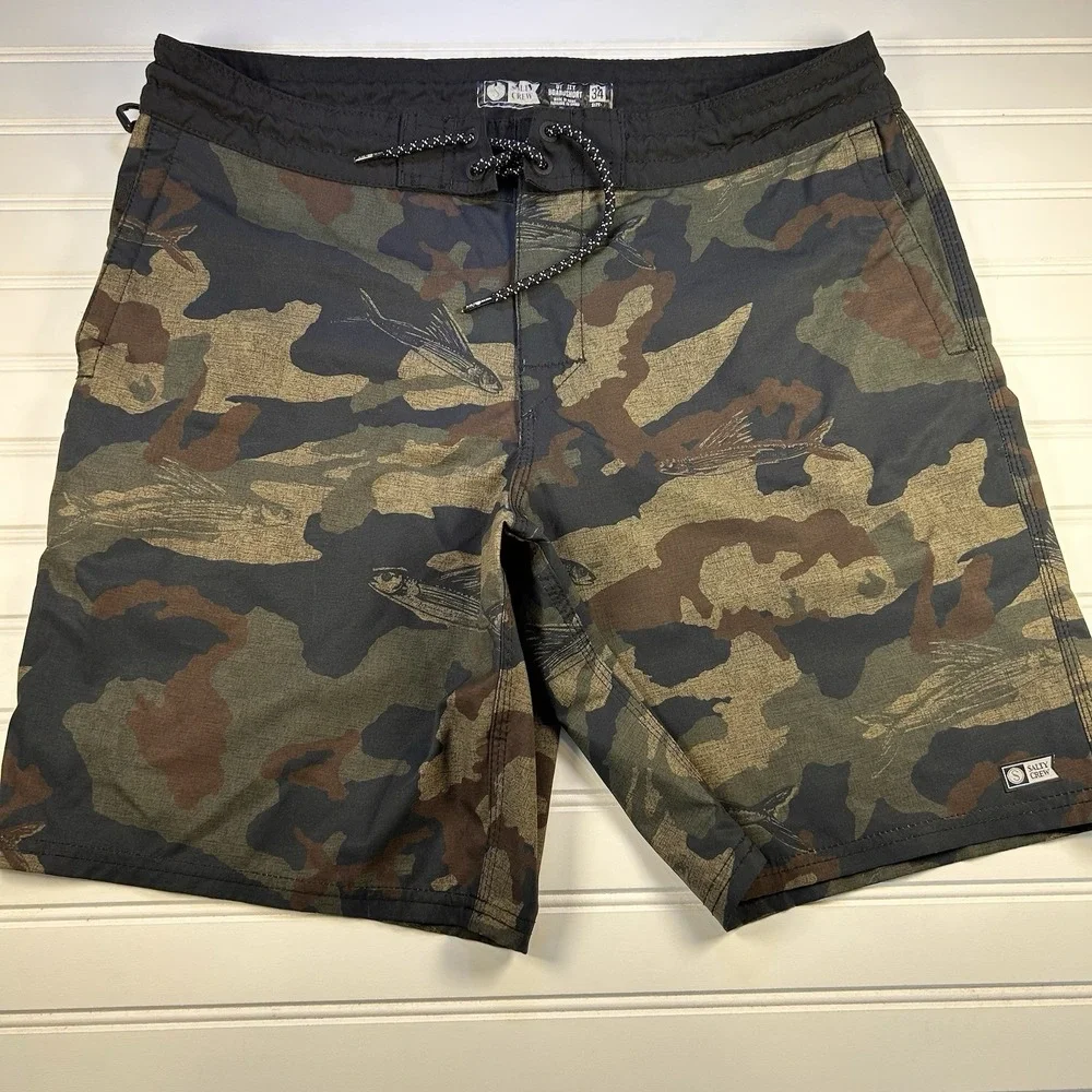 Salty Crew Utility Boardshorts Mens 34 (Fit 35) Flying Fish Camo Stretch Utility - Picture 2 of 15